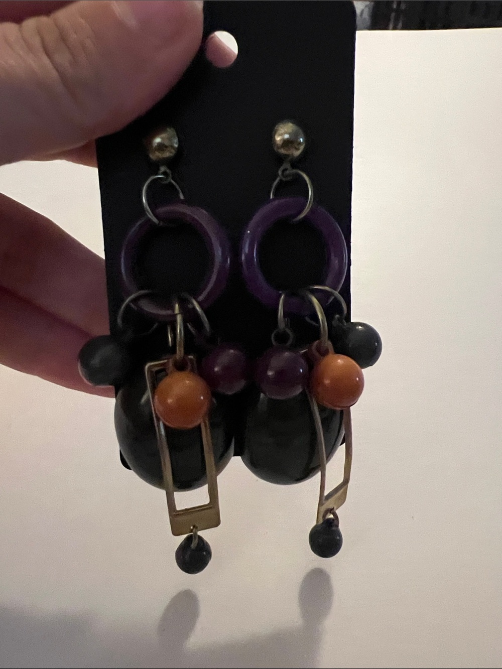 Purple, Green & Orange Drop Earrings